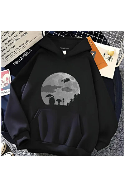 Toum هوديي سويت شيرت كبير الحجم مطبوع عليه شخصية توتورو من الأنيمي للجنسين