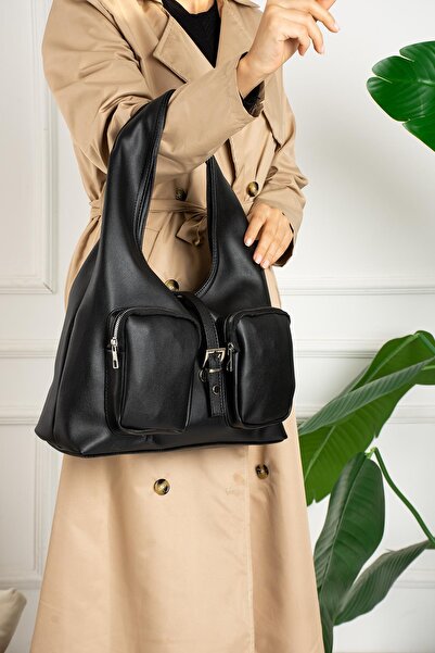 LOVELYSTORE حقيبة كتف إيسادور بجيب مزدوج وسحاب وتفاصيل مشبك سيفرا