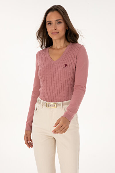 U.S. Polo Assn. Pulover Orkide pentru femei cu decolteu în V basic 50307710-VR221