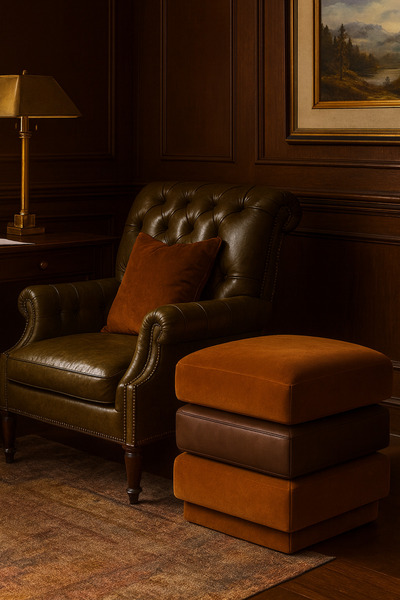 THE IVY CONCEPT STORE AUTUMN LEAF Kadife ve Deri Detaylı Puf