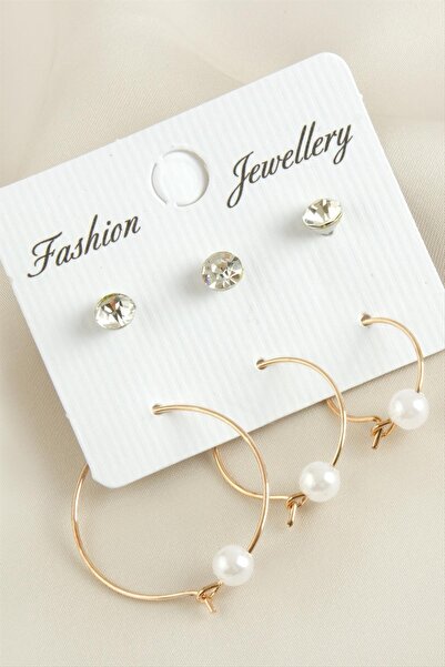 Marsilyan 6 Pieces Pearl Jewelled Hoop Earrings 2.5 cm