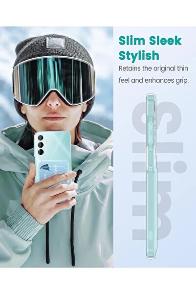 m.tk moveteck Samsung Galaxy A17 Kılıf Arkası Şeffaf Kartlık Bölmeli Cüzdanlı Kartvizitli Yumuşak Silikon Kapak