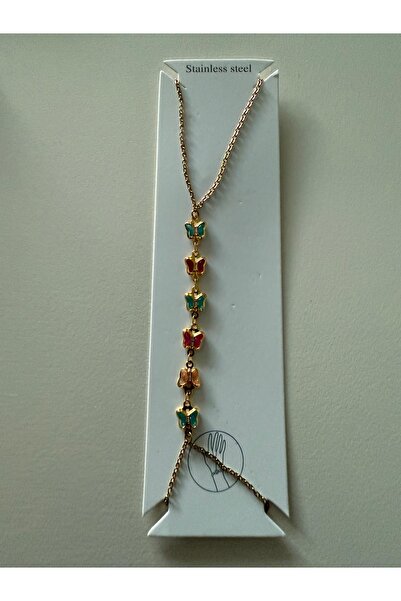 misstakıjewerly سلسلة فولاذية ذهبية اللون على شكل فراشة ملونة شاهميران