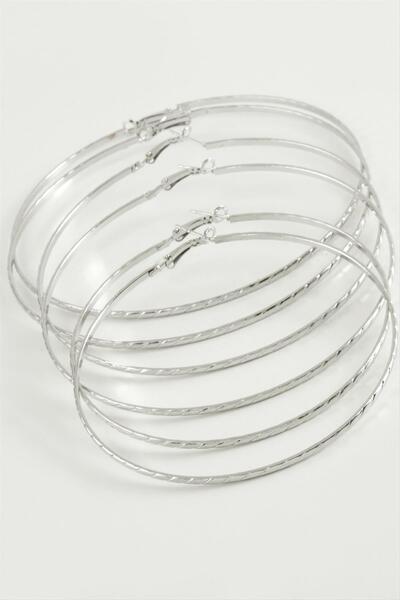 Marsilyan Chain Patterned Metal Hoop Earrings 6 Pieces Ilkel-Bjt940