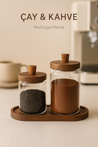 Mottogo Set of 2 Acacia Vacuum Lid Glass Jars 450ml - 700ml