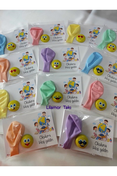 Lilamor 5 Adet Okuluna Hoş Geldin Hediyesi Emoji Çikolata ve Balon