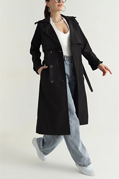 Viondor Γυναικείο κανονικό μακρύ παλτό με διπλό γιακά με κουμπιά και ζώνη 571...