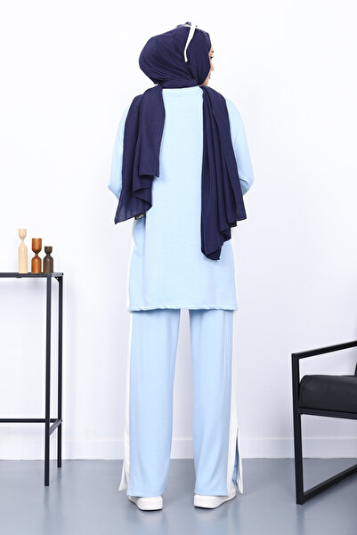 İmajButik Σετ παντελόνι Modal με μπλε χρώμα μπλοκ με παντελόνι