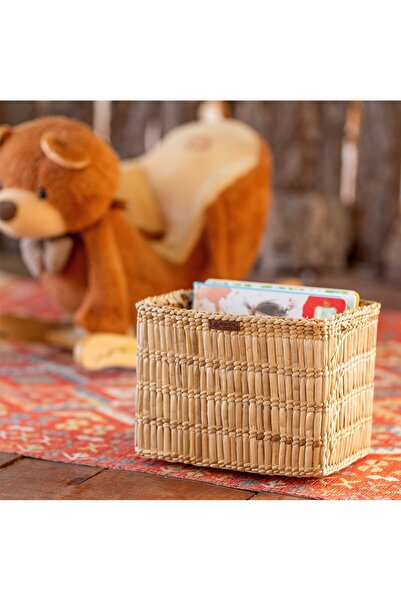 AtanDu Home El Yapımı Doğal Hasır Kulplu Sepet | 32x22x24 cm | Oyuncak & Kita...