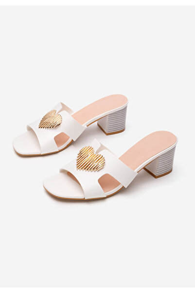 B T Shoes Mules με χοντρο τακουνι Qiana λευκά