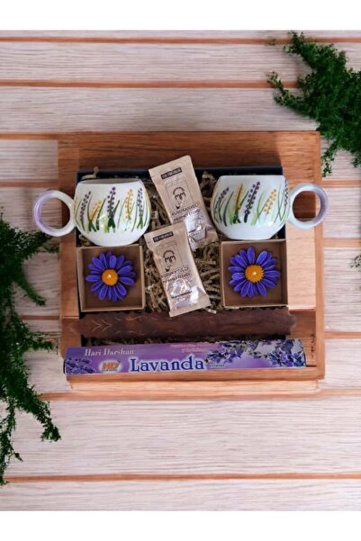 MARMORİ 2Lİ LAVANTA BAHÇESİ EL YAPIMI KUPALI LAVANTA TÜTSÜLÜ MUMLU KAHVELİ HEDİYE SETİ