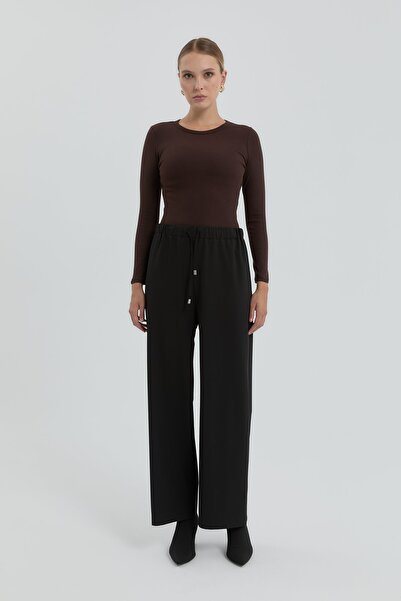 Nihan Beli Lastikli Bol Paça Pantolon Siyah