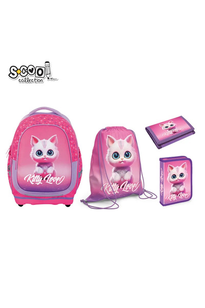 D-Toys Set Micul Școlar: Ghiozdan, Penar echipat, Sac Sport, Portofel – Kitty Love