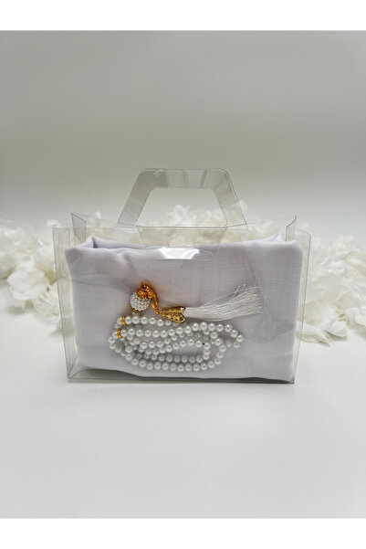 lenagiftworkshop طقم غطاء كريمي شفاف مع حقيبة هدية ومسبحة (حج - عمرة - مولد -...