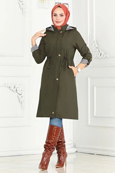 Weak Blue Trench Coat with Drawstring Waist