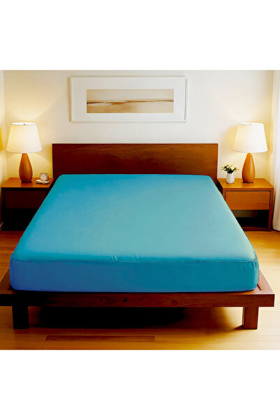 TEOHOMELİNENS 130 Gsm, 100% Cotton Premium Quality Single Jersey Fitted Sheet, King Size 200-220X200 cm - Turquoise