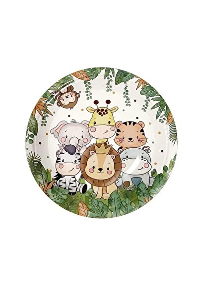 Teo Set 10 Farfurii Unica Folosinta, , Imprimeu Jungle, din Carton, 17 cm, Verde