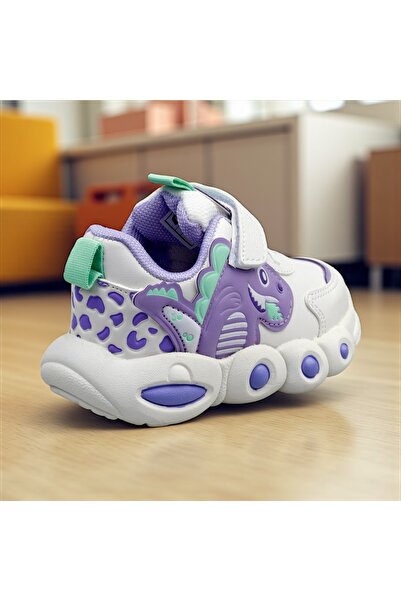 JOJO KIDS Girl's Velcro Leather Dino Sneakers, Orthopedic Sole, Very Light Sneaker