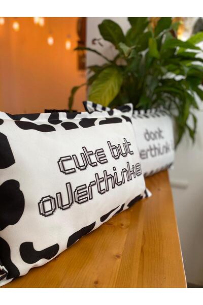 RahanDesign Cute but Overthinker - Don'T Overthink It Written Black and White 2-Piece Suede Throw Pillow Cover Set - 30X50Cm