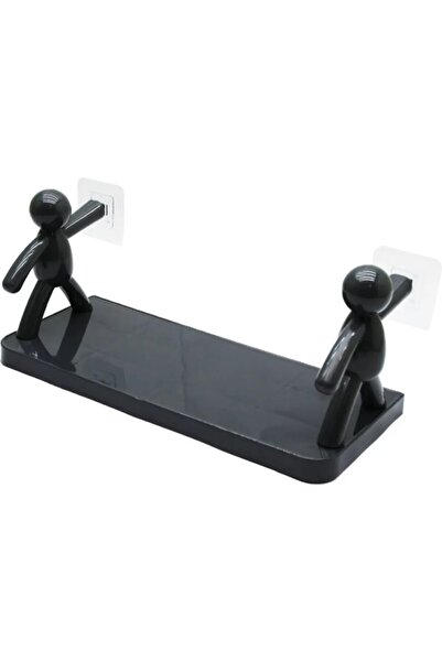 BAYSA Siyah Rambo Süper Yapışkanlı Raf (Banyo ve Mutfak Raf) 14X34CM