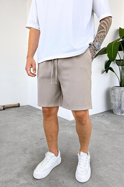 HAFKAGİYİM Cream basic fabric premium relaxed shorts