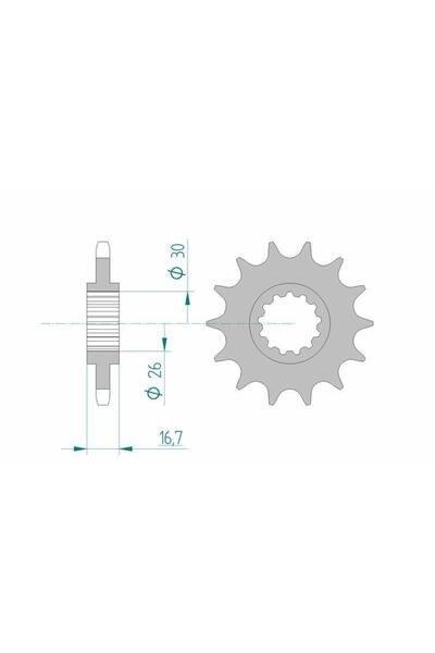 AFAM Pinion față standard din oțel 20612 - 525 - 16 dinți (pentru motocicletă)