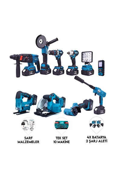 CHELİKBEİ ONLU SET(Led Işık + Kırıcı Delici Matkap+avuç taşlama+Somun Sıkma+V...