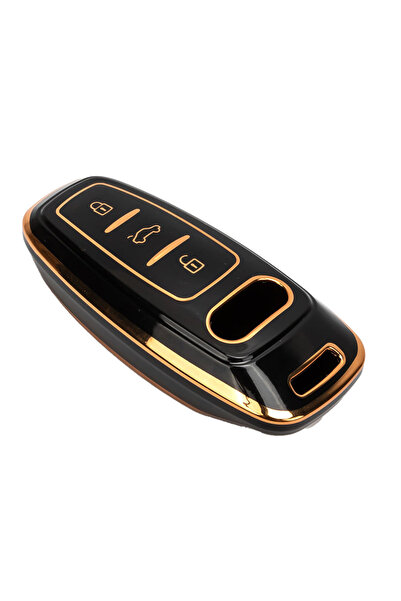 LUVLU Husa premium cheie Audi compatibila A6 C8 A7 A8 Q7 Q8 S-Line RS Allroad, Negru/Auriu