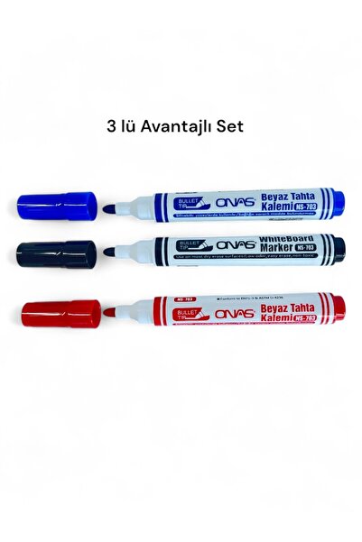 Mikro NS-703 Yuvarlak Uç Beyaz Yazı Tahta Kalemi 3 lü Set