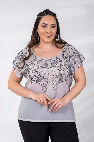 Roxxlen Μπλούζα με ασημί λάμψη σε μεγάλο μέγεθος