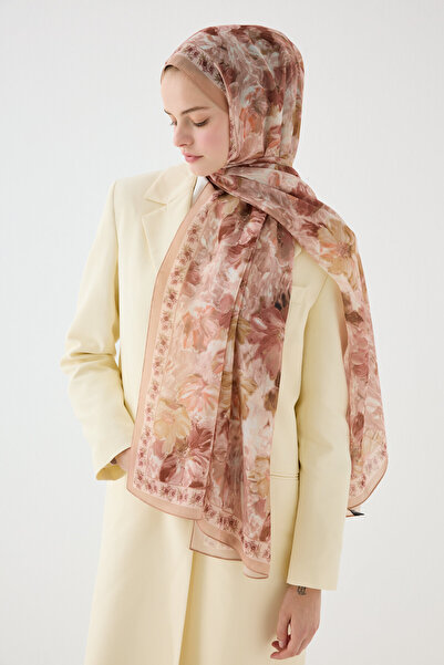 cs camellia scarf Σάλι από μεταξωτό κρεπ Φλωρεντίας - Σολομός