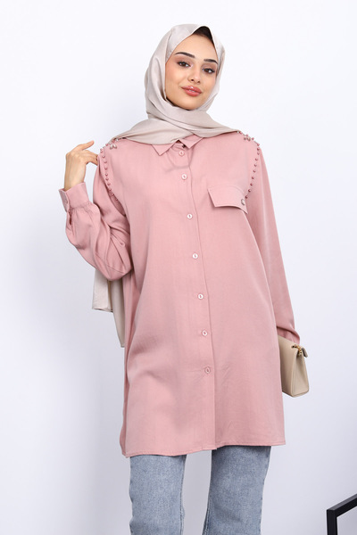 İmajButik Powder Shoulders Tunic with Pearls
