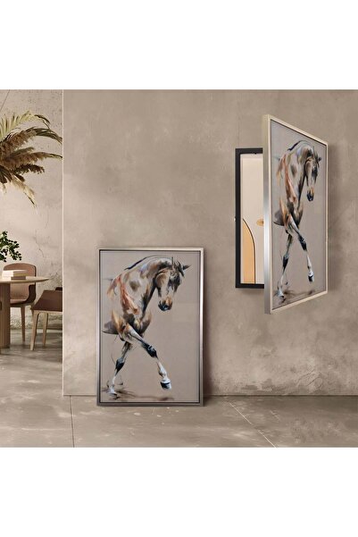 Marktna Canvas painting to cover the electrical panel with a horse design and a hollow gold frame