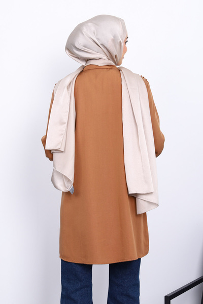İmajButik Camel Tunic with Pearls on the Shoulders