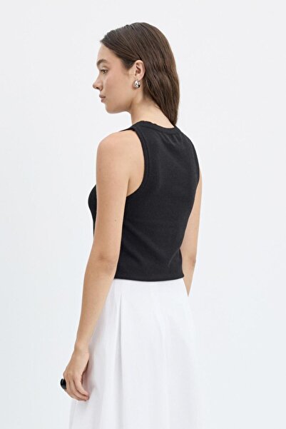 KADRİYE BAŞTÜRK Round Neck Sleeveless Knitwear Bodysuit Black