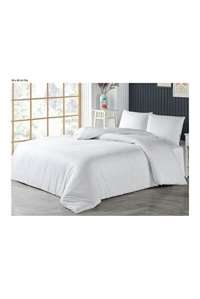 HAPPY COTTON طقم غطاء لحاف مزدوج فاخر مخطط من القطن الساتان