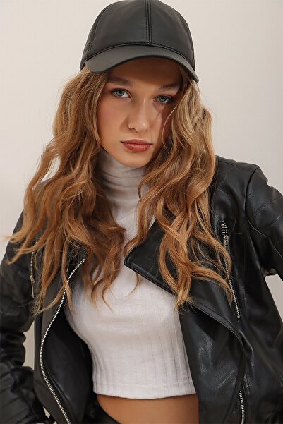 VAGGON Women's Black Faux Leather Hat Prmx2404