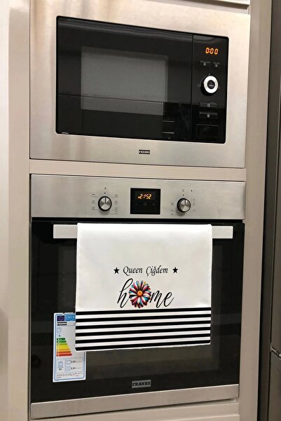 Valerine Life Kişiye İsme Özel Queen Home Çizgili Mutfak Kurulama ve Fırın Beyaz El Havlusu %100 Pamuklu 35x50cm