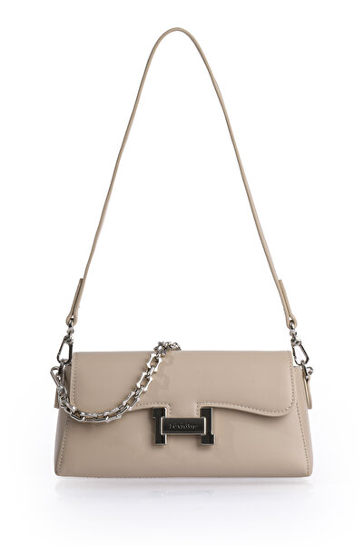 Levidor Şık Tasarım Uzun Askılı Zincir Detaylı Kadın Omuz Çantası 930405 Vizon