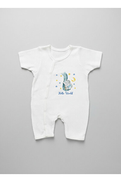 Tuğba Kuğu Jacquard Romper Bodysuit - for Baby - Sleeping Elephant Blue
