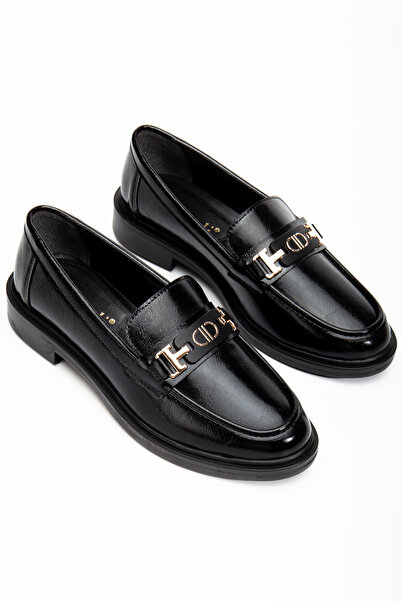 RİSSOLİ Жіночі чорні блискучі туфлі-лофери з деталями на шнурівці