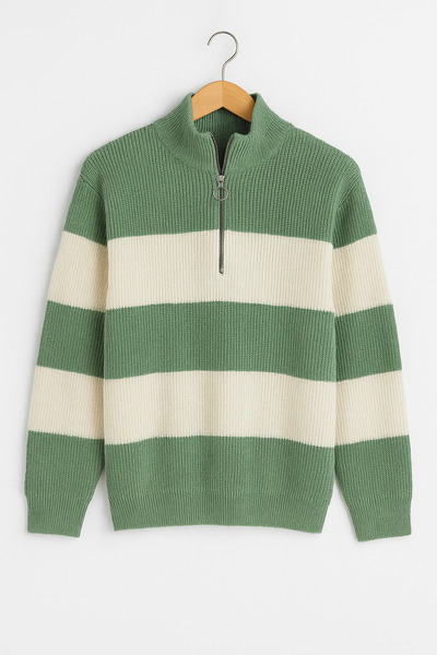 cheen 3-Piece Striped Half-Zip Knit Sweater