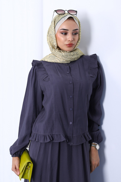 İmajButik Smoked Ruffle Shirt Skirt Set