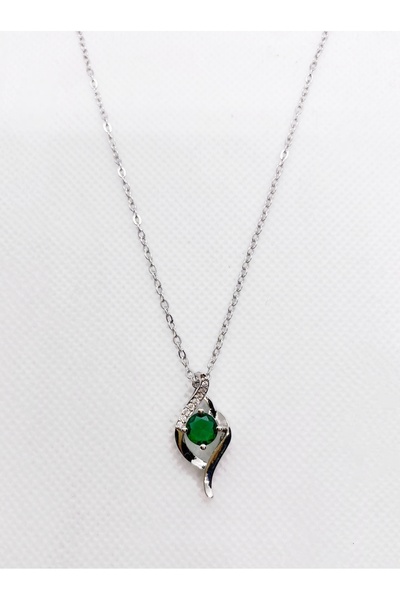 Efulim Hediyelik Stainless Steel Green Stone Exquisite Necklace, Women's Jewe...