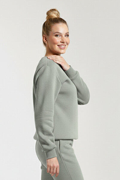 OXVİN Women's Crew Neck 3 Thread Soft Puff Fabric (with Fleece Inside) Sweatshirt - Oversize Original Fit