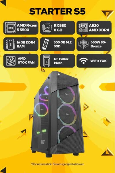 Game Garaj Starter S5 AMD Ryzen 5 5500 16GB RAM 500GB SSD RX580 8GB FreeDOS Oyuncu Tavsiye Sistem