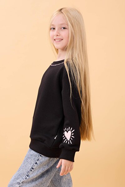 Perendi Εποχιακό φούτερ για κορίτσια με στάμπα με λαιμόκοψη μαύρο