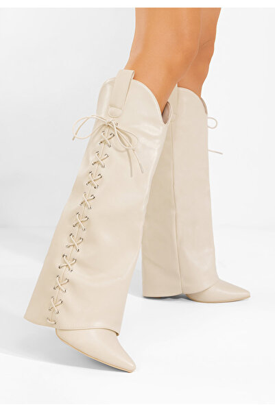 B T Shoes Cizme cu toc gros Virena bej