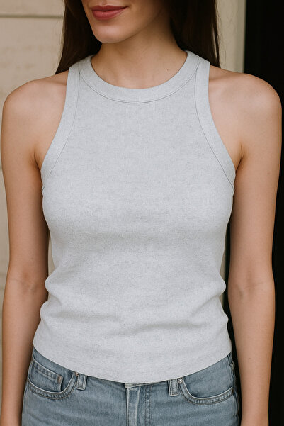 Patreon Women's Halter Neck 4-Piece Cotton Blue, Black, Gray, Anthracite Ribbed Tank Top