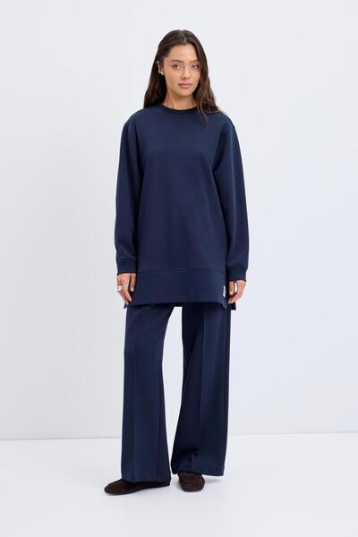 KADRİYE BAŞTÜRK Hanorac oversize cu fante laterale, albastru închis